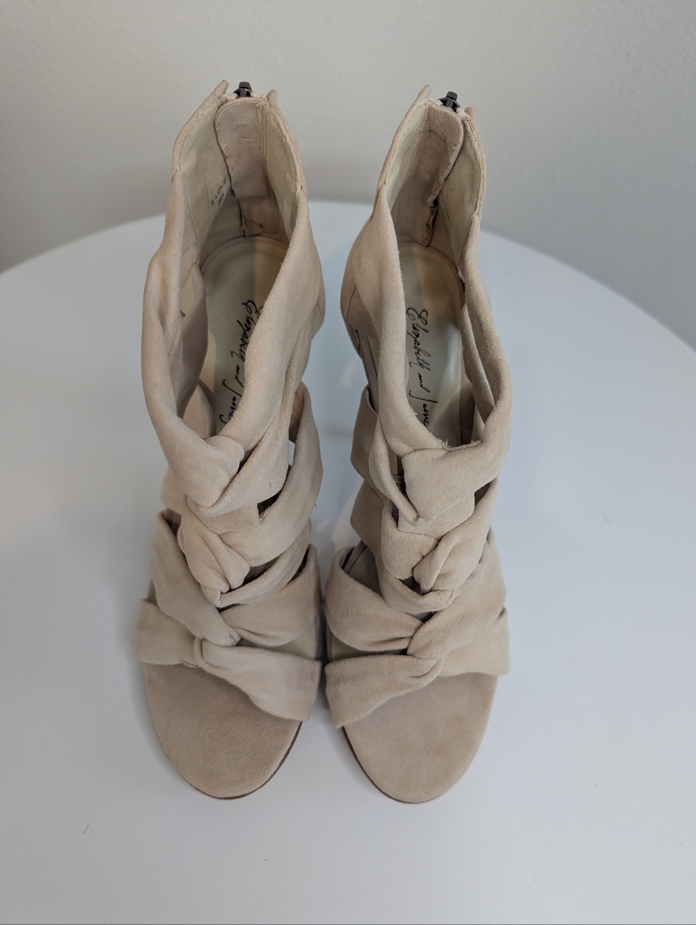 Elizabeth and James E-Love Nude Suede Strappy Heels Sz 8 w/Box - Picture 6 of 11